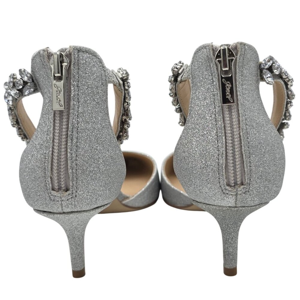 Jewel Badgley Mischka Womens 7.5 Silver Robles Crystal Kitten Heels Evening Pump - Picture 5 of 13